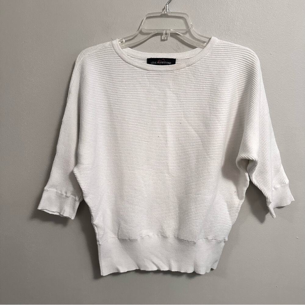 Love at First Find Ribbed Crewneck Dolman Shirt White Womens Small